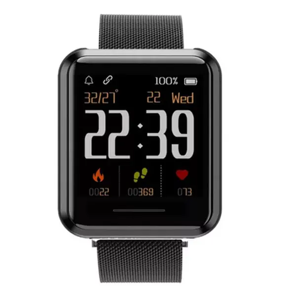 Unisex Adults' Emerge S3 Black Smart Watch - Metal Titanium Case, Always-On LCD Clock Display, Built-In Digital Camera, Bluetooth, GPS, Waterproof, Calorie Tracker, Stainless Mesh Magnetic Loop Strap, 2-Week Battery Life, iOS/Android Compatible