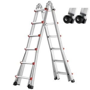 【Summervibes】VEVOR Telescoping Ladder A Frame with Wheels,  Max. 20 FT Compact Aluminum Extension Ladder, Multi-Function Portable Collapsible RV Ladder, Telescopic Ladder for Homework Stairs Indoor Outdoor Roof, 330lb Load