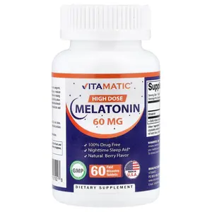 Vitamatic High Dose Melatonin, Natural Berry, 60 mg, 60 Fast Dissolve Tablets