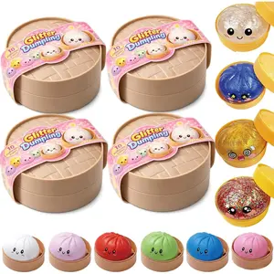 4 Psc Glitter Dumpling Squishy - Random Glitter Dumpling Box, Dumplings Squishy Toy, More Surprises (Random)