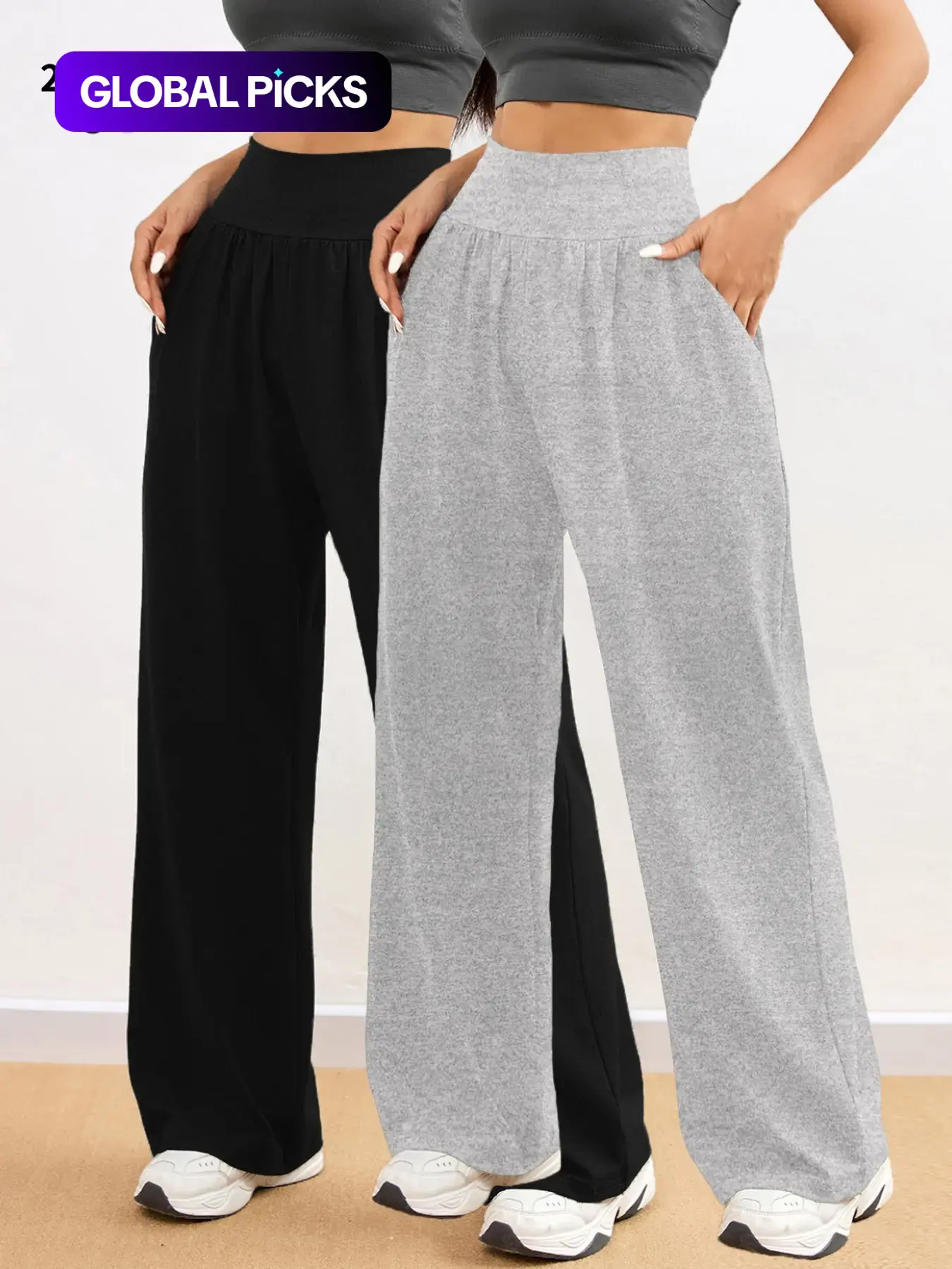 Women's Solid Pocket Wide Leg Sports Pants, Yoga Bottoms, Fitness Bottoms, Activewear Bottoms, High Waisted Sweatpants, Casual Comfy Breathable Trousers for Yoga Gym Workout Running, Ladies Sportswear for All Seasons