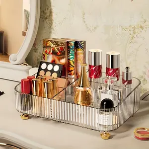 Multifunctional Acrylic Cosmetic Storage Box, Transparent Bathroom Organizer, Multi-Grid Countertop Holder, Durable Anti-Scratch Tray, Makeup Tool Organizer