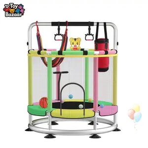 Kids Trampoline with Safety Enclosure, 440 lb Capacity, Adjustable Gymnastics Bar, Fence, Seamless Design, Indoor/Outdoor Mini Toddler Trampoline