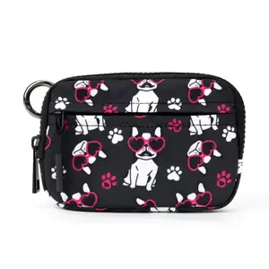 Frenchie Dog Wristlet Wallet Credit Card RFID- Protected with Zipper & Detachable Carabiner 5.5" x 3.5" Waterproof Nylon