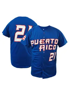 Men's Puerto Rico #21 Stitched Baseball Jersey, Breathable Short Sleeve Pullover, Sporty Loose Fit Baseball Shirt, Unisex All-Season Casual Wear, Athletic Activewear, Sports Top
