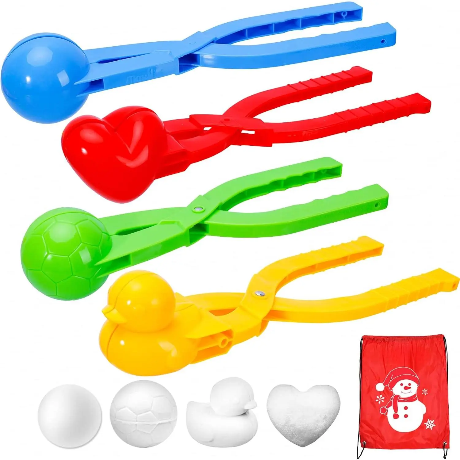 Kids' Snowball Maker Tool Set (4-Pack) with Handles, Clip & Drawstring Bag - Outdoor Winter Snow Fight Toy for Kids