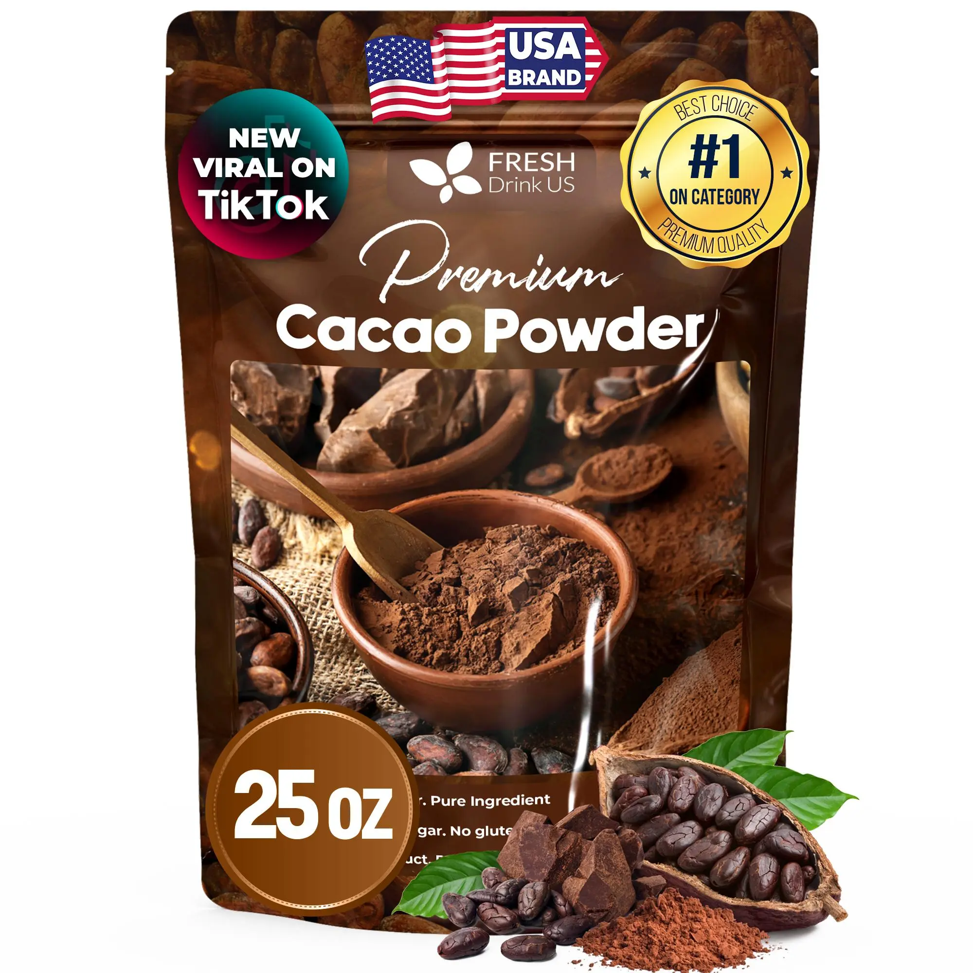 25oz (1.56 lbs) Cacao Powder, 100% Natural & Pure Cacao Powder, Unsweetened Cacao Powder, Rich Chocolate Flavor, Perfect for Baking & Smoothies, Non-GMO, Gluten-Free, Chocolate Beverage
