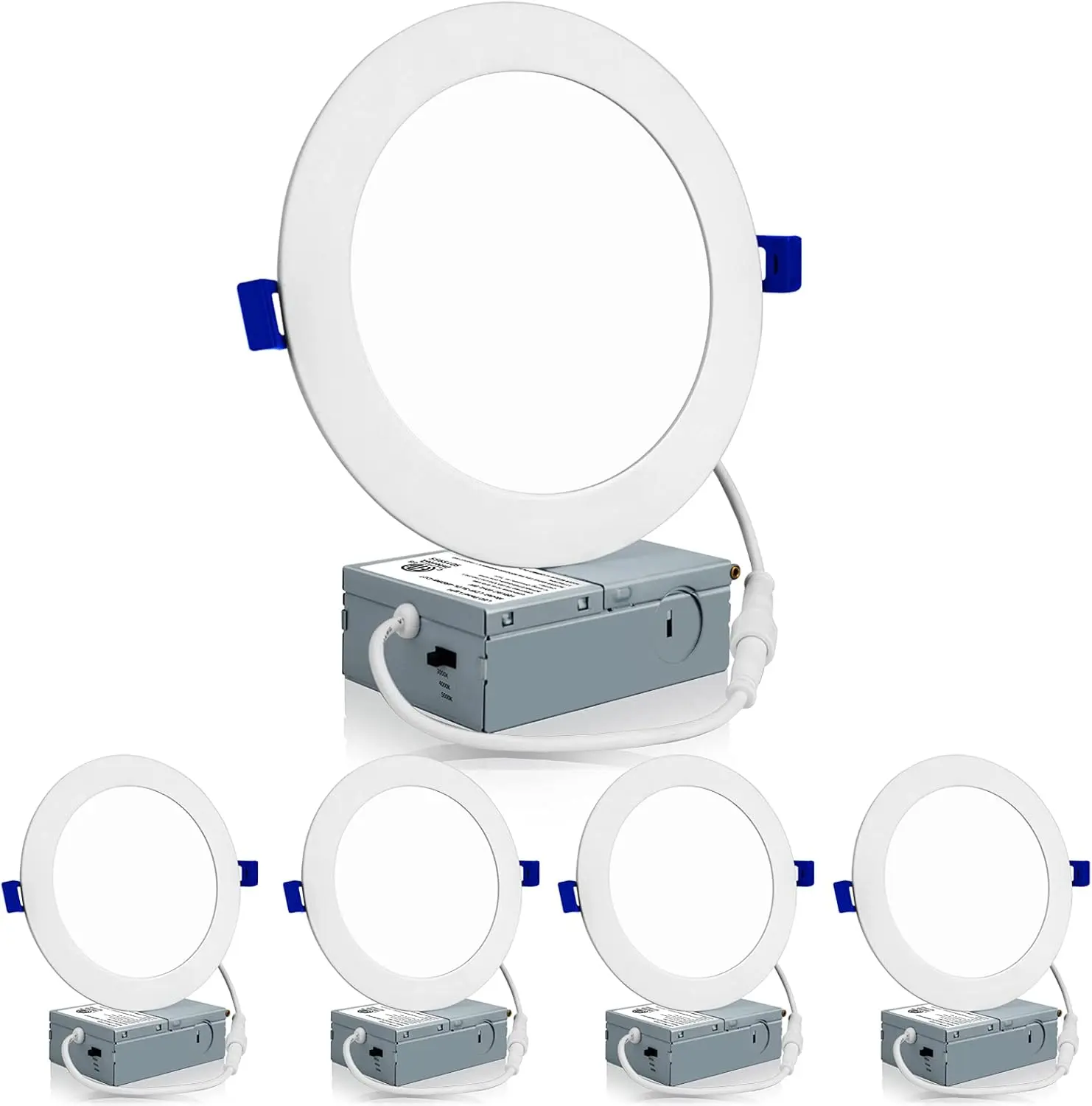 4 Pack 6 Inch Ultra-Thin LED Recessed Ceiling Light, 3000K/4000K/5000K Selectable, Dimmable 12W=110W, 1050LM, IC Rated Can-Killer Downlights with Junction Box, ETL and Energy Star Listed