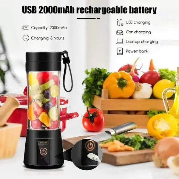 380ml Silicone Portable Blender - Cordless Rechargeable Leak-Proof Juicer Cup with USB Port, Push Button, Compact Form, Lightweight Design, 10–15 Cups/Charge, Blending Ease for Home, Outdoor Kitchen Appliance Use