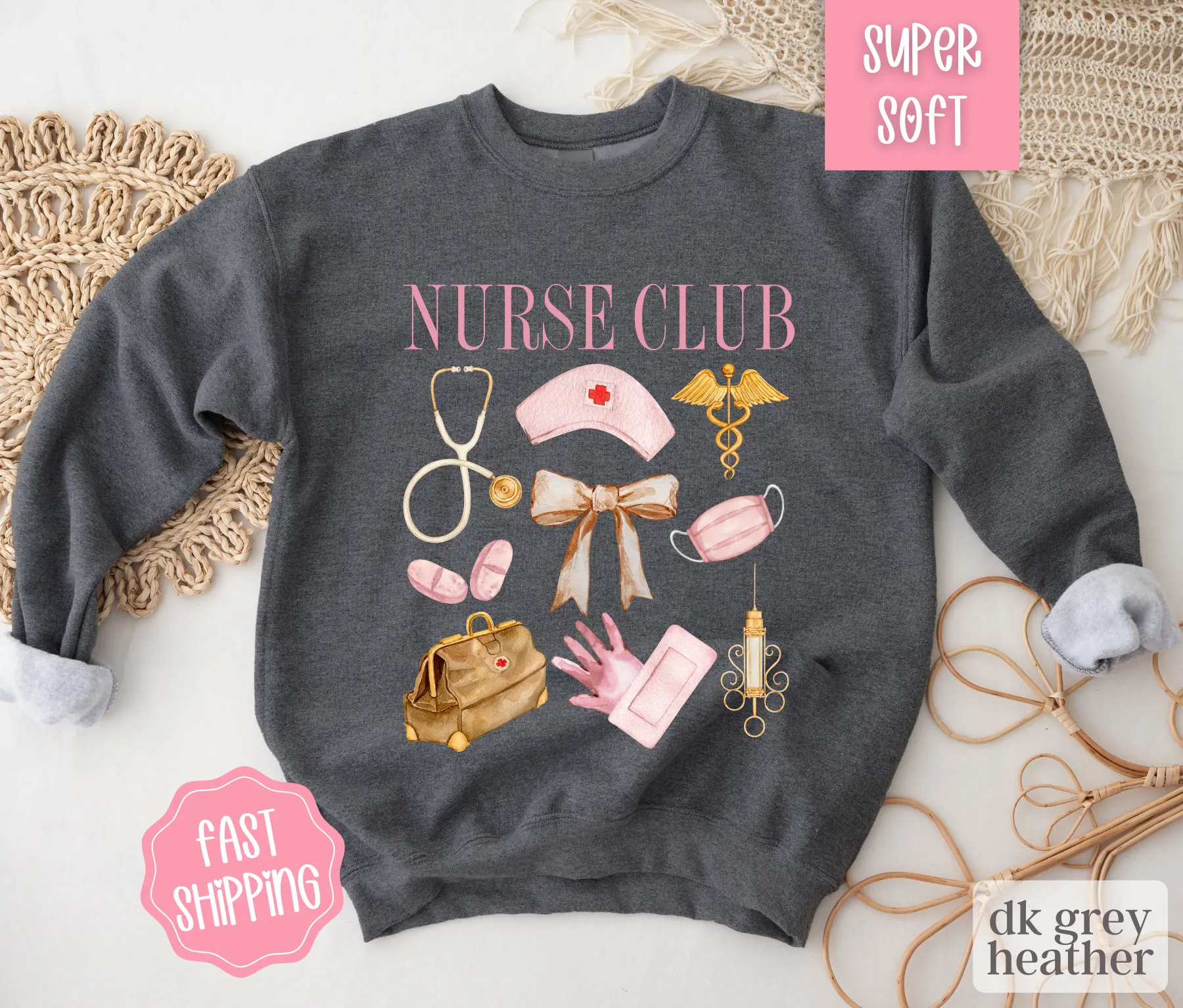 Coquette Nurse Sweatshirt, Nurse Appreciation Gift, Pink Nurse Sweatshirt,  Gift for Nurse, Cute Nurse Sweatshirt