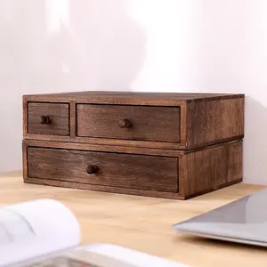 Wooden Desktop Storage Box, Display Riser Organizer, Jewelry Holder, Drawer Style Office Supplies Cabinet, Stackable Student Desk Organizer