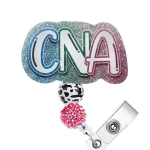 Retractable Badge Holder with Beads, Cute Badge Reel, Badge Decoration, ID Card Holder for Students, Office Staff, Doctors, Nurses, Teachers