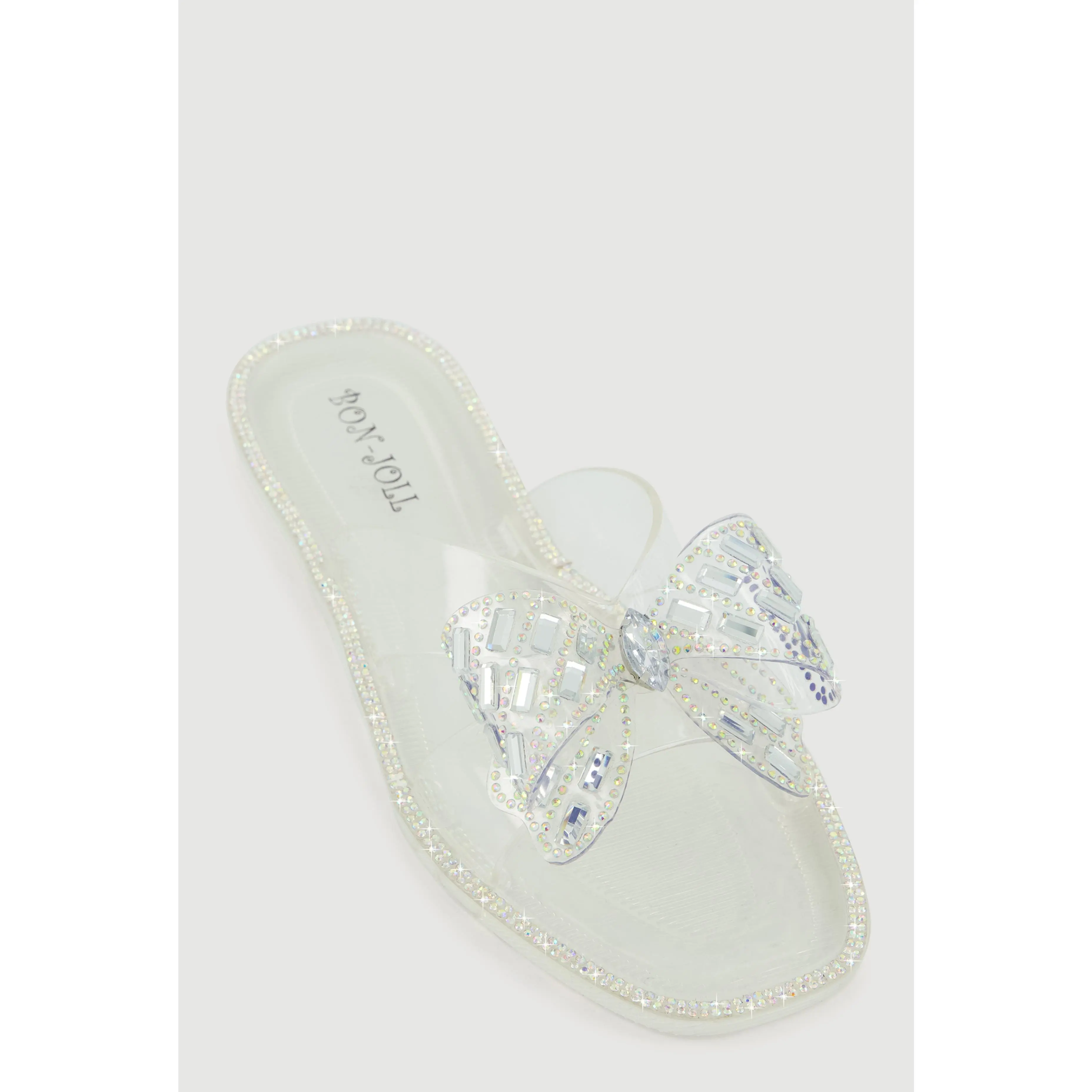 Open Toe Rhinestone Bow Band Slide Sandals