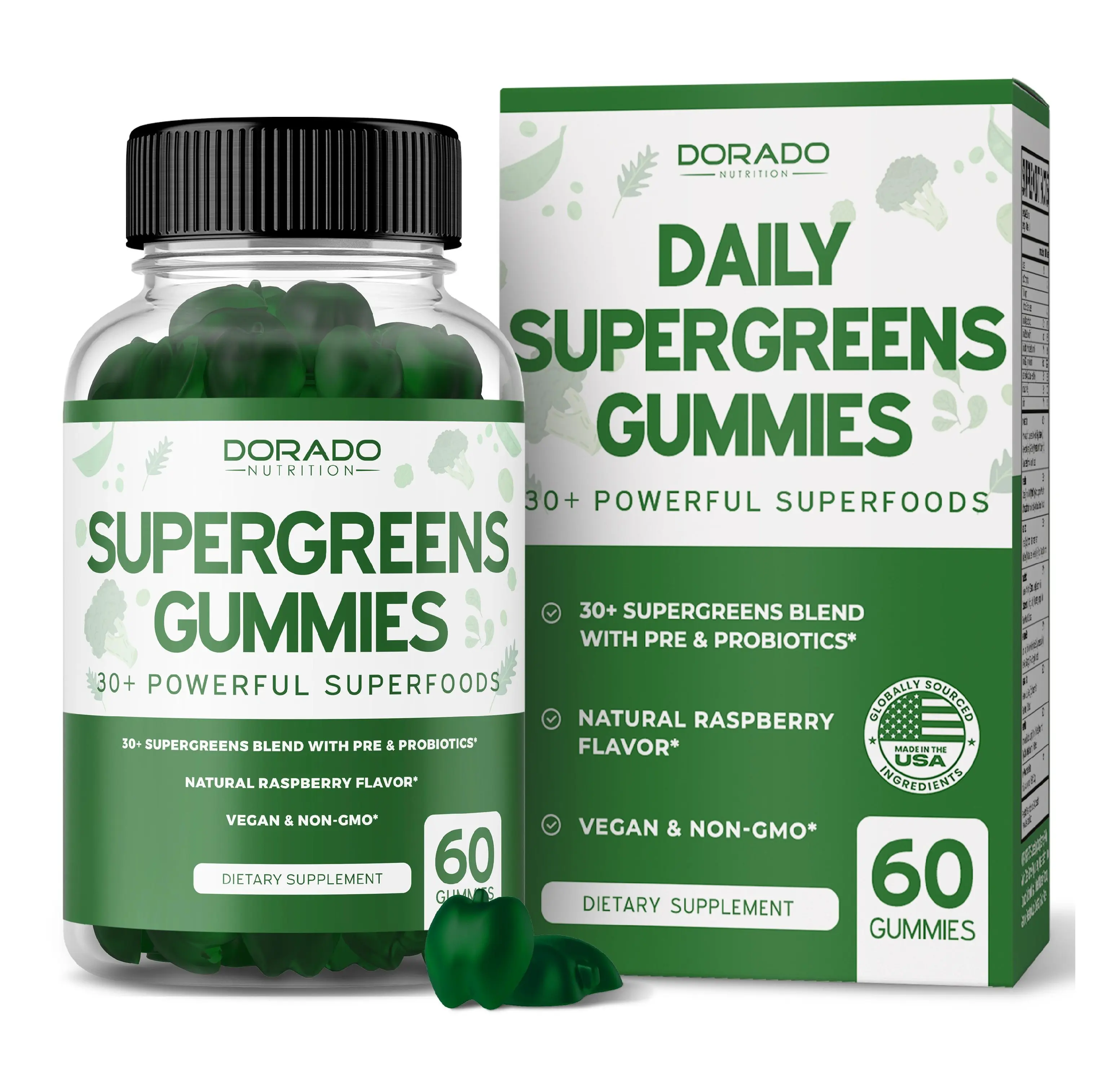 Supergreens Gummies - Greens Supplements Raspberry Flavor with 8 Ingredient Blend -  (60 Count) - Healthcare Edible Vitamin