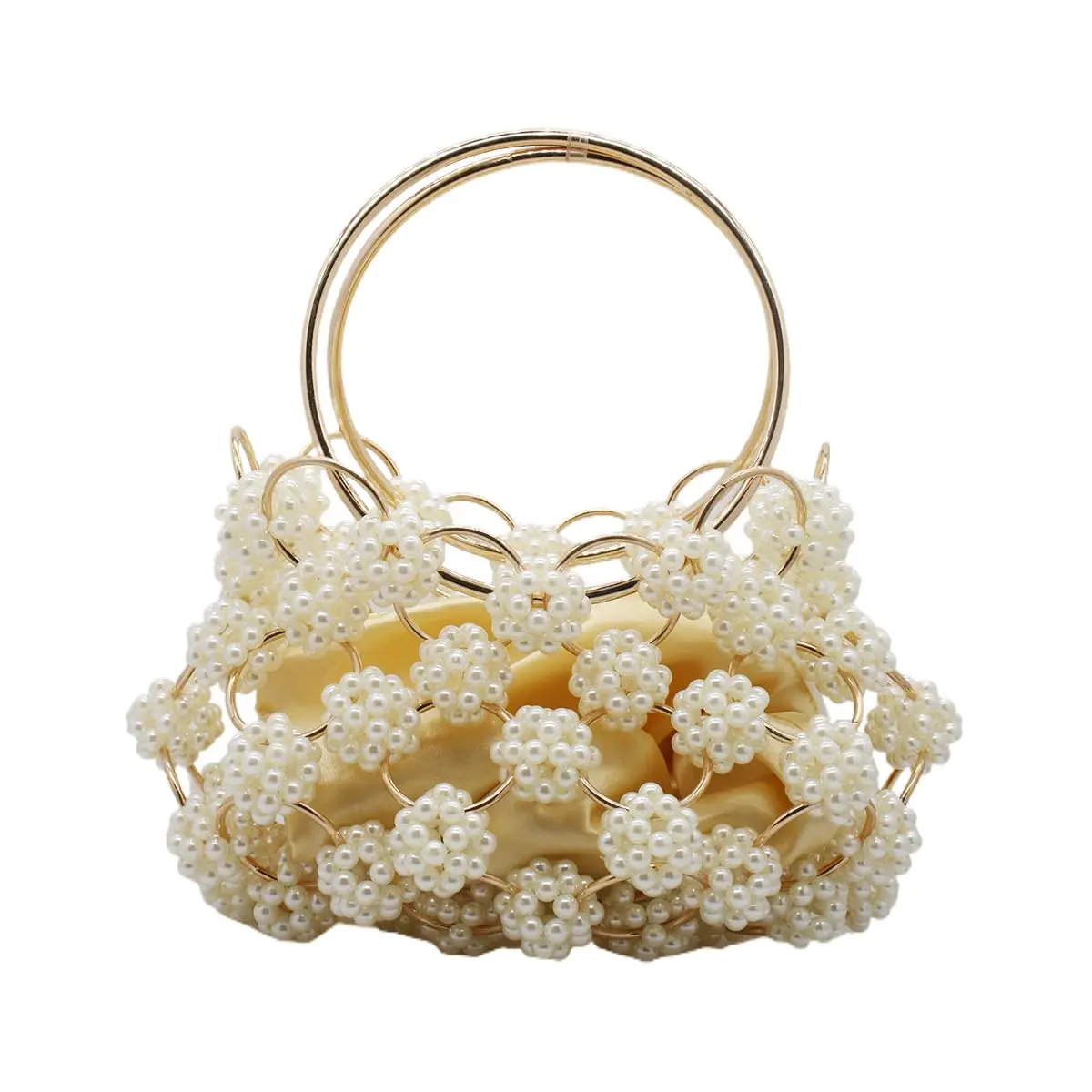 PSBIY Women's Handmade Pearls Embellished Flower Beaded Clutch Bag, Elegant Evening Handbag for Bride, Wedding & Party Events