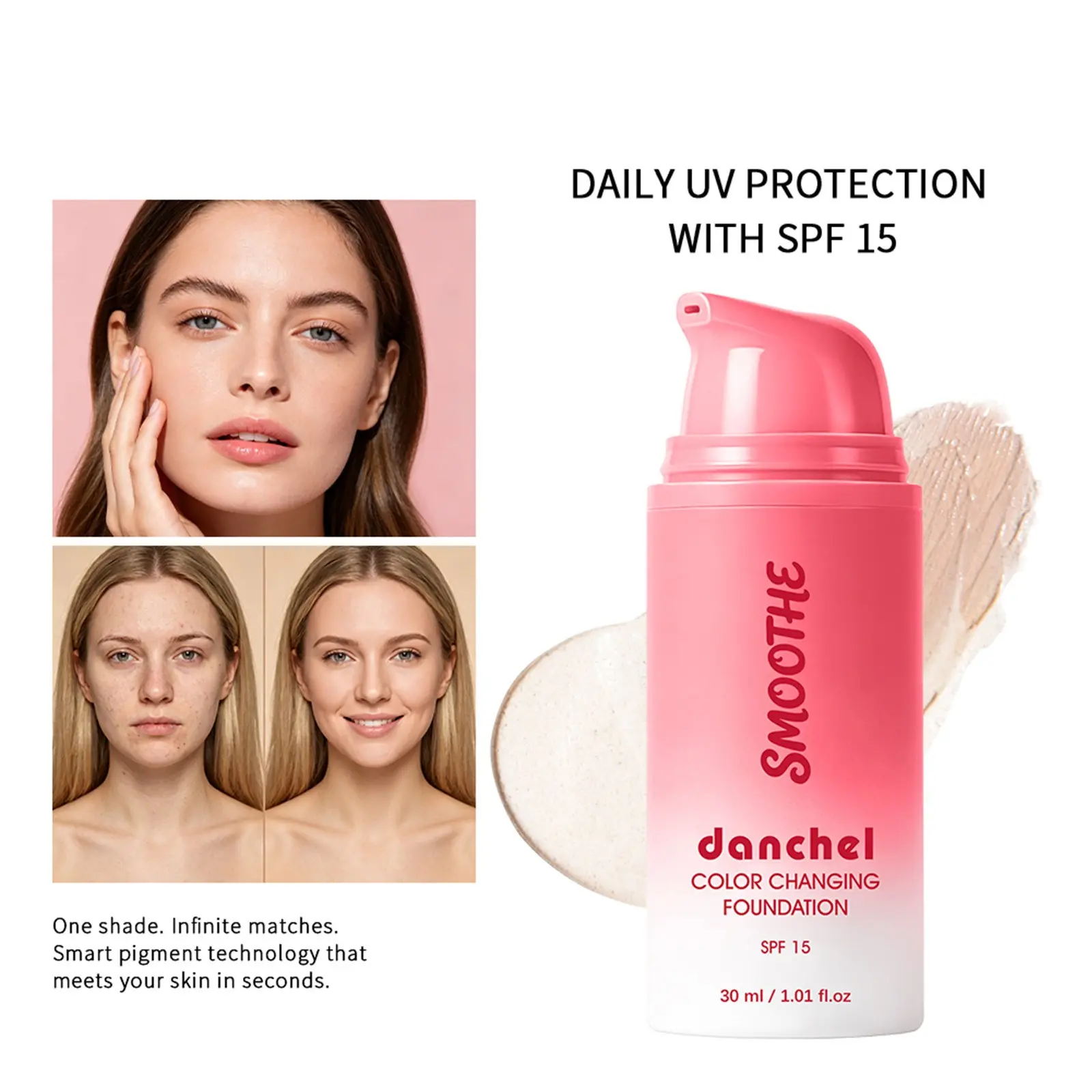 30ML Adaptive Foundation Liquid, Hydrating Lightweight Formula, Natural Even Tone, Flawless Coverage, Achieve Clear Bare Makeup Look, Perfect for All Skin Types