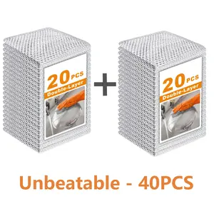 20 Counts Double-layer Silver Dishcloth for Kitchen, Sinks, and Pans, Non-Scratch, Reusable, Washable, Steel Wire, Multipurpose Cleaning Cloth for Wet and Dry Use