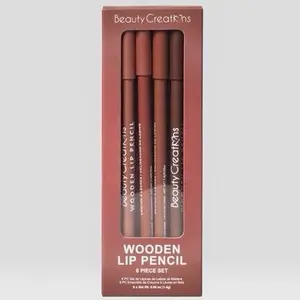 Beauty Creations Wooden Lip Pencil 6 pc Set - Long-Wear Matte lipliner for Smooth Application & Precise Definition