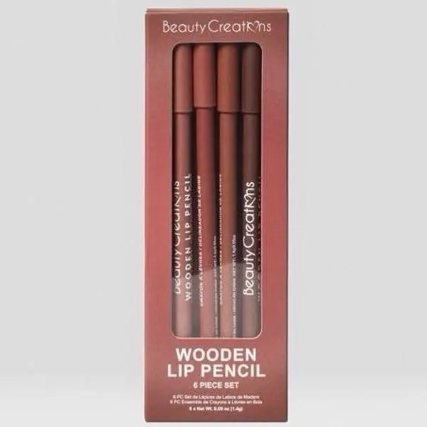Beauty Creations Wooden Lip Pencil 6 pc Set - Long-Wear Matte lipliner for Smooth Application & Precise Definition Cosmetic