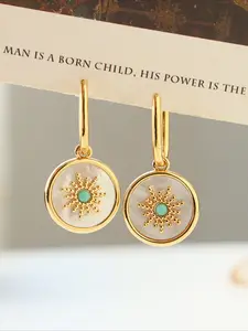 Elegant European American Minimalist Fashion Sun Shell Natural Stone Earrings Light Luxury Retro Exquisite Versatile Jewelry