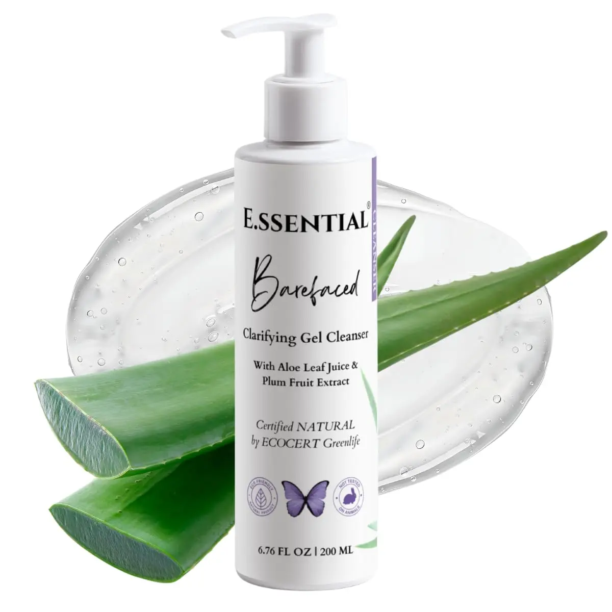 E.ssential Barefaced Clarifying Gel Cleanser - Gentle Lathering Face Wash for Normal, Combination & Oily Skin - Removes Excess Oil & Impurities - 100% Natural, COSMOS Certified - 6.76 fl oz
