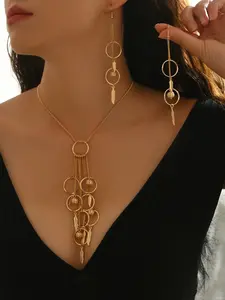 Women's Jewelry Set Earrings Necklace, Geometric Durable Iron Wire Circles Hollow Ball Leaf Tassel Pendant Design, All Seasons Wear, Unique Jewelry Design