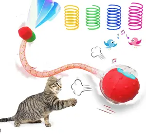 Interactive Cat Toy Ball - Automatic Rolling Cat Toys for Indoor Cats with Realistic Bird Chirping Sound, 3 Modes LED Lights, Moving Tail & 20 Extra Spring Toys, Motion Activated Enrichment Toy