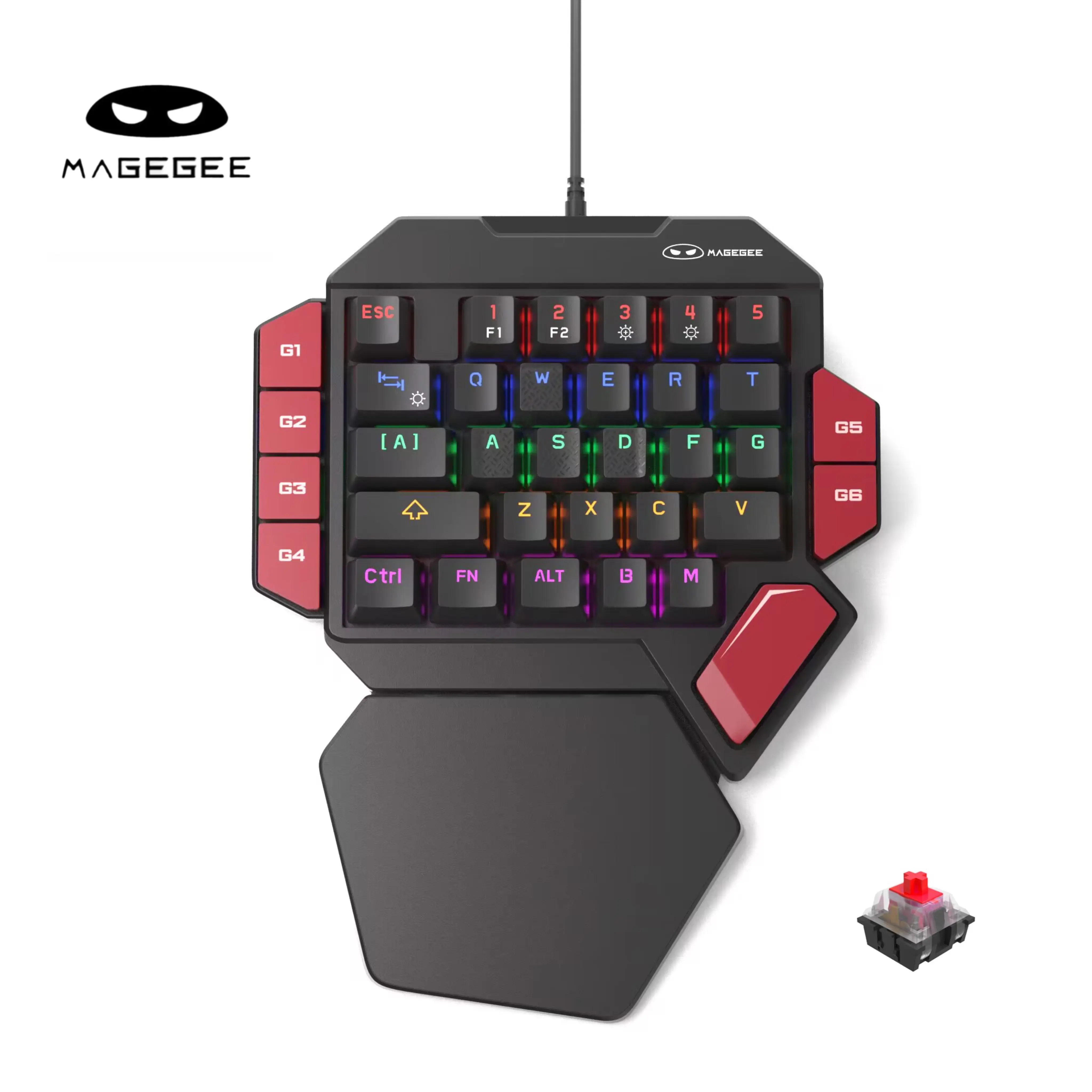 MageGee Professional 1-Handed RGB Backlit 35-Key Mini Wired Mechanical Keyboard with Blue Switch, 6 Macro Keys Support for PC Gamers - Black/Red