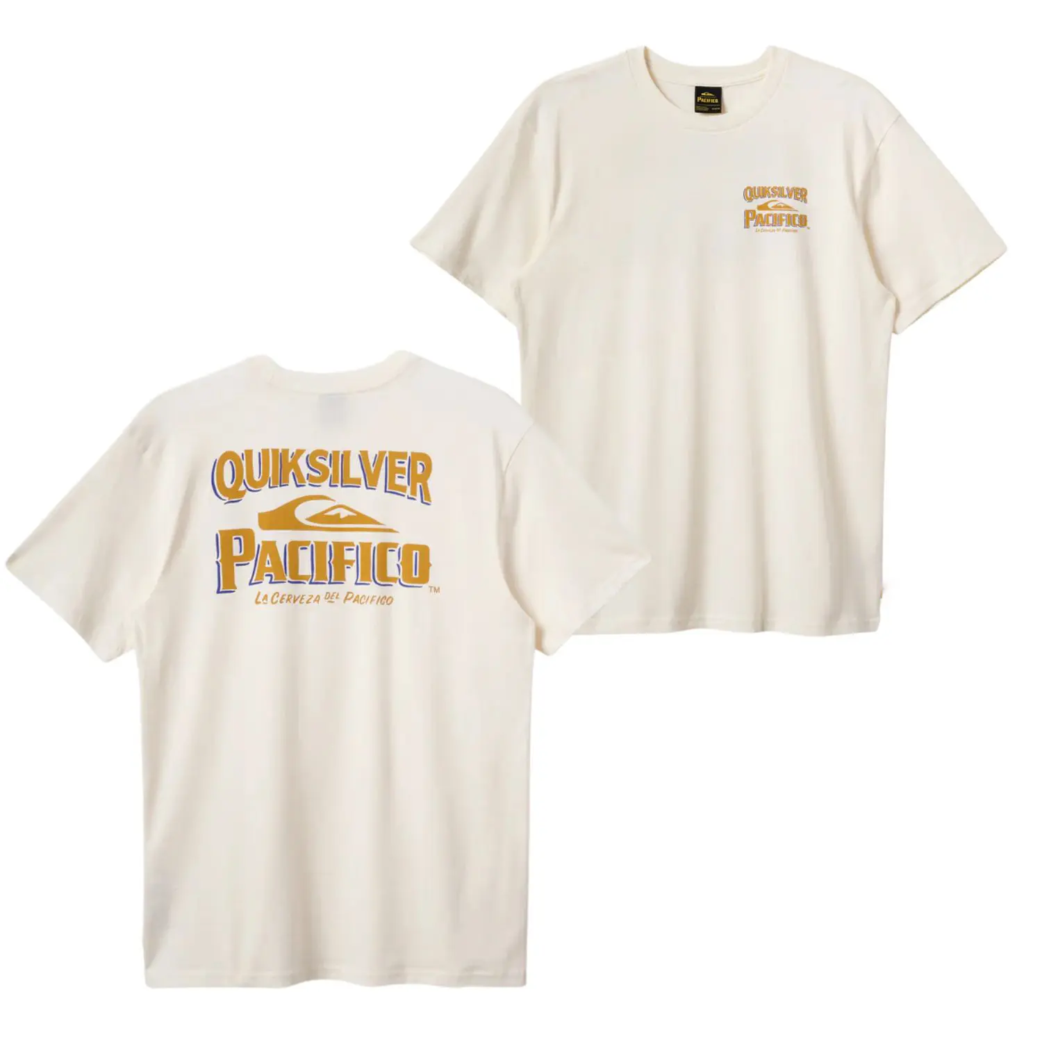 Quiksilver Pacifico T-Shirt, Featuring Bold Dual-Logo Graphic Front and Back, Soft Cotton Fabric, Unisex Fit for Men and Women, Ideal for Surf and Beer Lovers