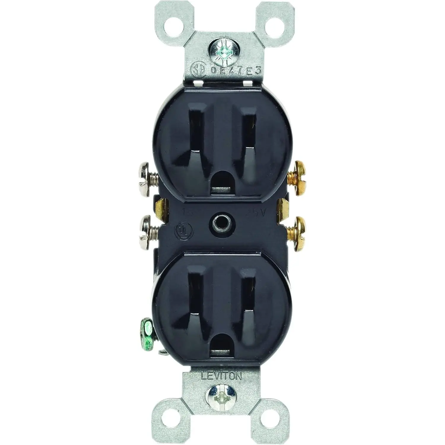 15 Amp, 125 Volt, Duplex Receptacle, Residential Grade, Grounding, All Screws Backed Out, 5320-ECP, Black