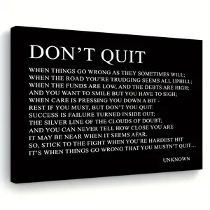 1pc Inspirational  Canvas Art Print - "Don't Quit" Motivational Quote Wall Decor for Living Room, Bedroom, Office - Perfect Gift for Her or Him, Single's Party Decoration