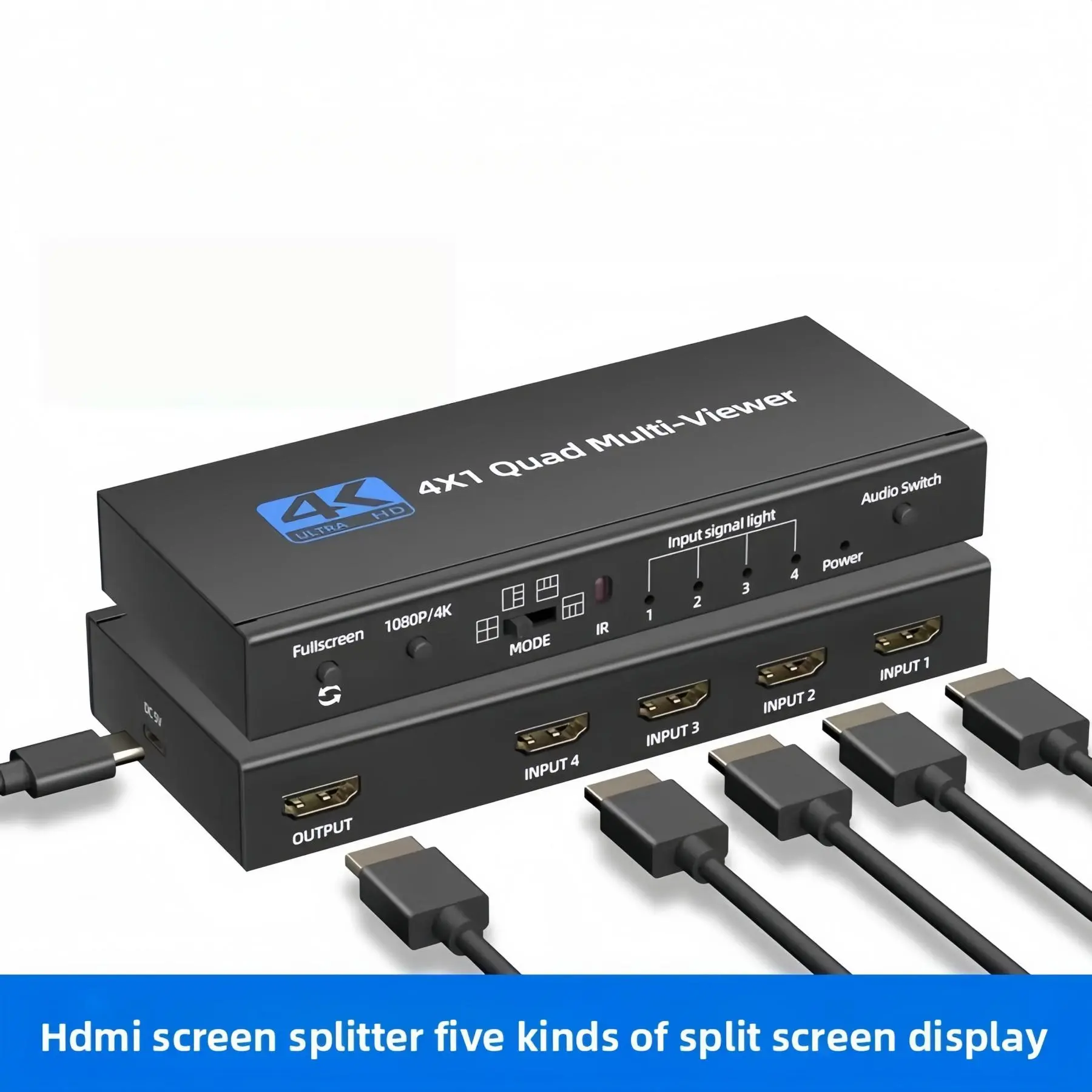 ACHAVE 4x1 HDMI Multiviewer Switch, Quad Multi-Viewer 4-In-1-Out Seamless Switching with Remote Control & Button, Supports 1080P/4K & 5 Display Modes, HDMI Cable Accessories for Security Cameras, Gaming Consoles