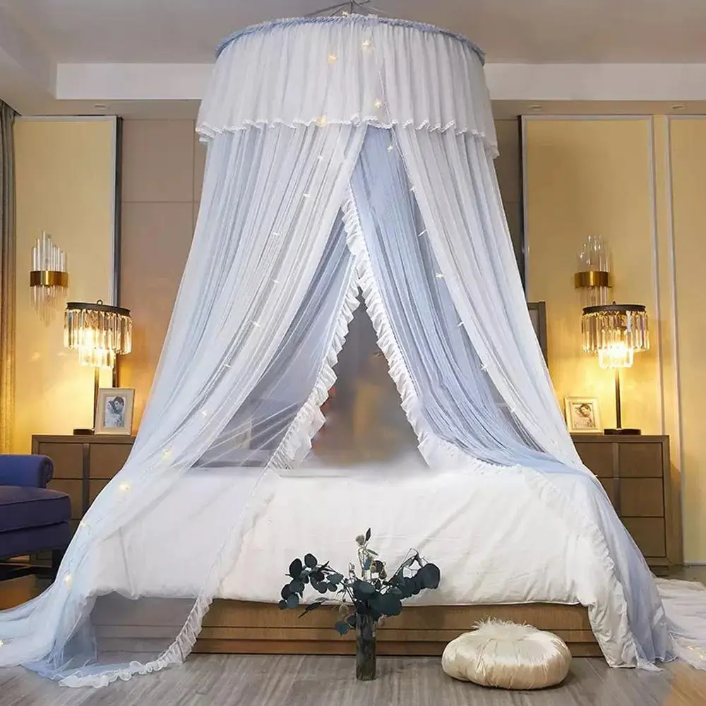 Bed Canopy for Girls & Adults, Round Dome Lace Princess Canopies Netting, Diameter 39.4" Cute Double Layer Bed Canopy Drapes for Decoration Mosquito Net For Bed Mosquito Net Set Mosquito Net Tent