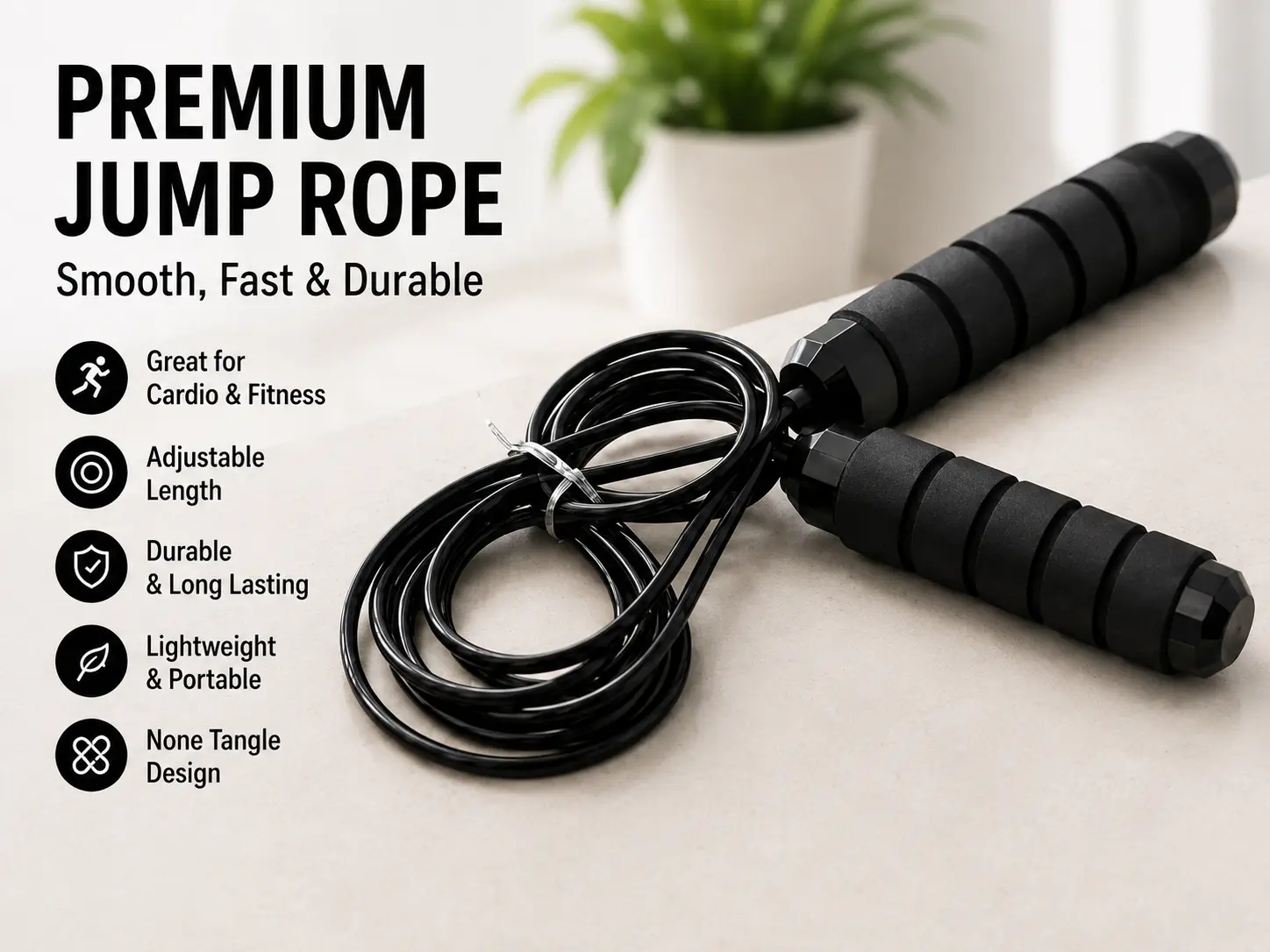 Premium Adjustable Tangle-Free Jump Rope with Foam Handles, Ship Next Day! – 118" long Lightweight Speed Jump Rope CrossFit & Home Gym Workouts