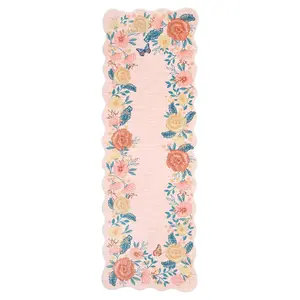 2 x 6 ft Polyester Pink Rectangular Laundry Bathroom Kitchen Botanical Floral Print Modern Machine Washable Runner Rug-B