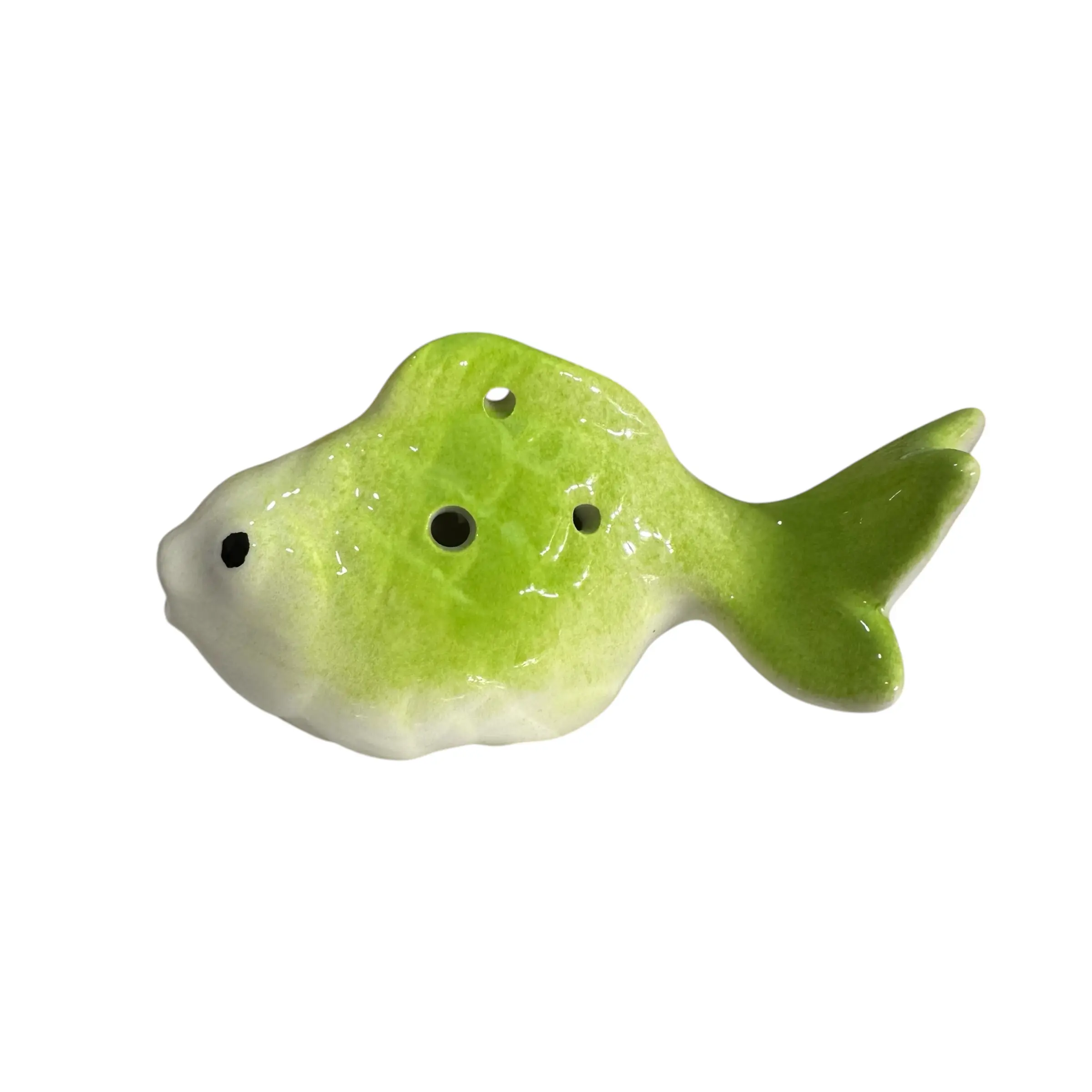 Whimsical Ceramic Goldfish Ocarina - Ocean Lime Green, Unisex 4"x3"x2" Portable Lightweight Wind Instrument, Easy-to-Play Artistic Design for Collectors & All Ages
