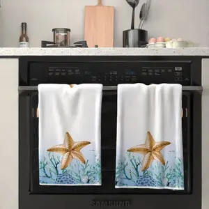 2 Pcs Polyester 23.6In*15.7In, Hand Towels Starfish Ocean Printing, Dish Towels for Kitchen for Bathroom Hand Towels, Hand Wash Only, Gifts for Women and Men