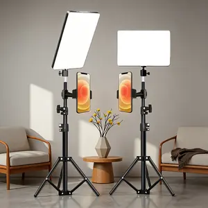 10 Inch Selfie Square Photographic Fill Light with 43 Inch Flexible Tripod Stand, Independent Phone Holder, Adjustable Three-Color LED Lamp