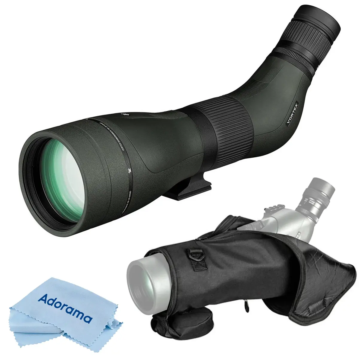 Vortex Optics 20-60x85 Diamondback HD Angled Spotting Scope - Angled View, Armortek Coating, Helical Focus Wheel Bundle with Padded Storage Case, Cleaning Cloth for Long-Distance Hunting, Outdoor Sports