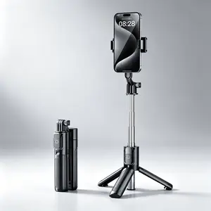 Mini Selfie Stick Tripod, Pocket Flex Tripod i-Phone Android Phone Grip, Portable Small Size Travel Compact Phone Selfie Stick with Remote, Handheld Metal Mount Live Streaming, Video Recording