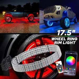 17.5" RGB & Chasing Flow Double Row LED Wheel Ring Rim Lights For Truck Car set