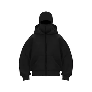 Balaclava Jacket Zip Up Fashion Double Layer Hoodie Hip Hop Outerwear Jacket Y2K Clothing for Men and Women