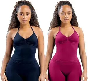 (High-end original single with original label)DENFY Impact Longline Strappy Top Women Impact Longline Halter Tops Workout Longline Tank Top Compression Gym Fitness workout sets women gym stuff women Yoga Sports Vest