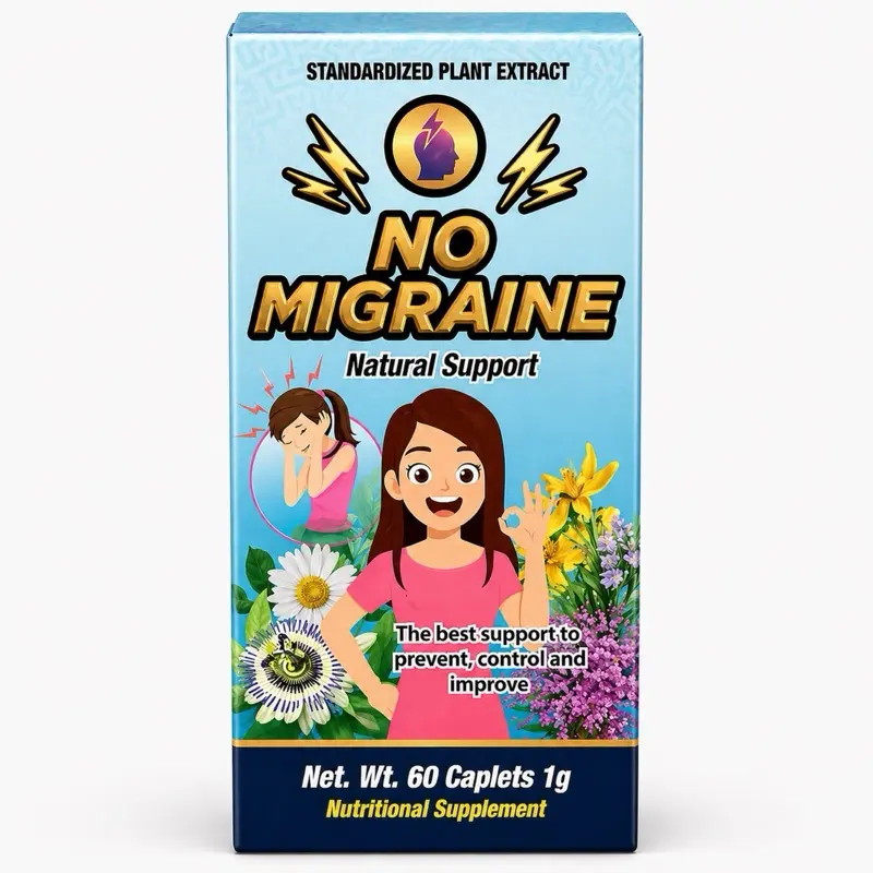 No Migraine Natural Support Herbal Supplement – Headache Relief Formula, Plant Extract Blend, 60 Caplets