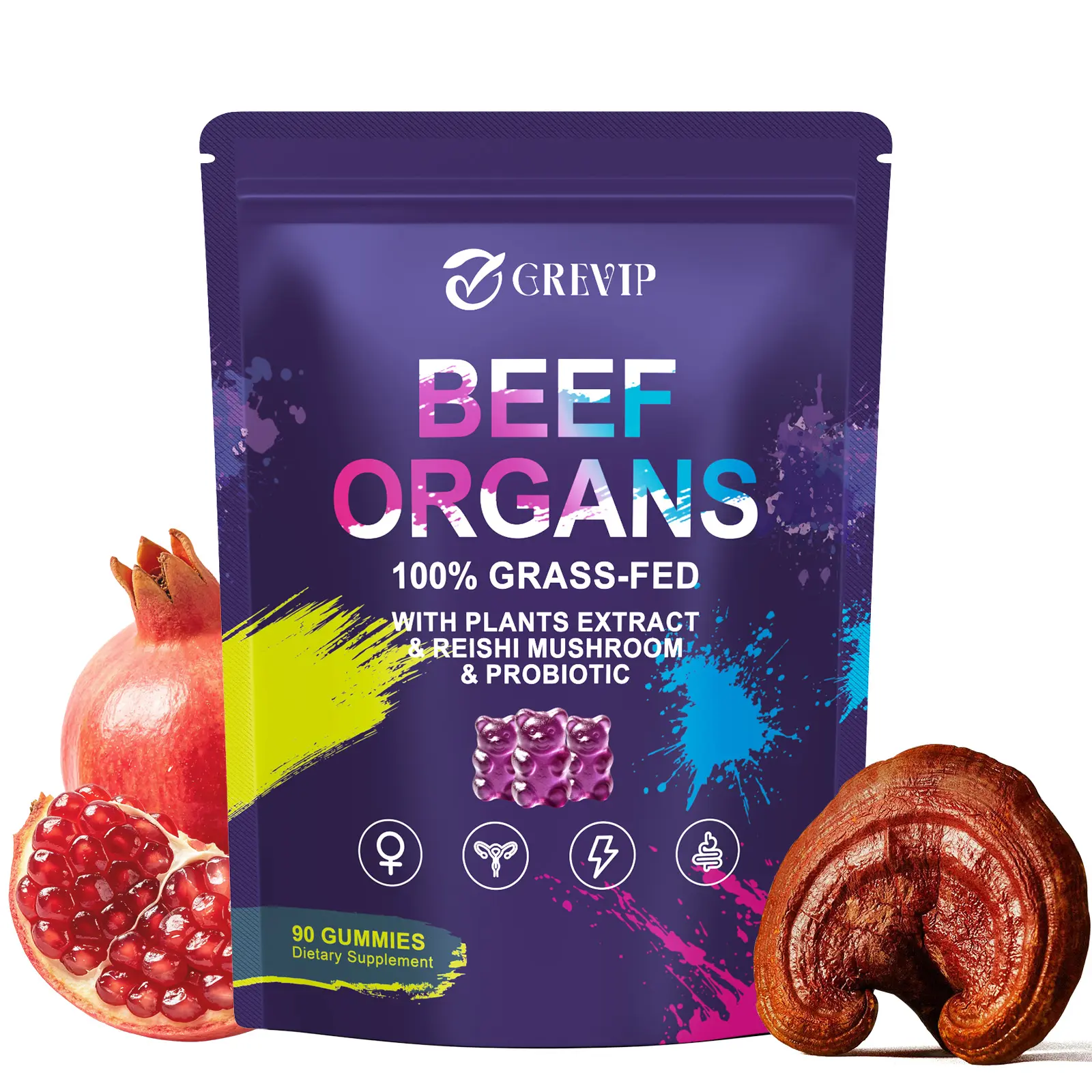 Beef Liver Gummies for Women - Pomegranate Flavor | Liver Kidney & 10-organ blend Supports healthy hormone balance, menstrual comfort, gut & skin wellness
