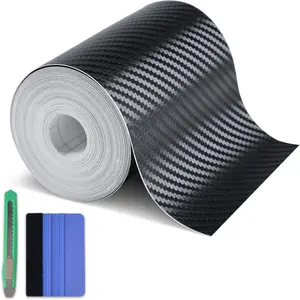 Carbon Fiber Wrap Black Vinyl Wrap,  Window Door Trim Universal Chrome Delete Vinyl Tape, Door Edge Guards  Protection Tape Auto Accessories with Free Tool Kit (4in x 30ft)