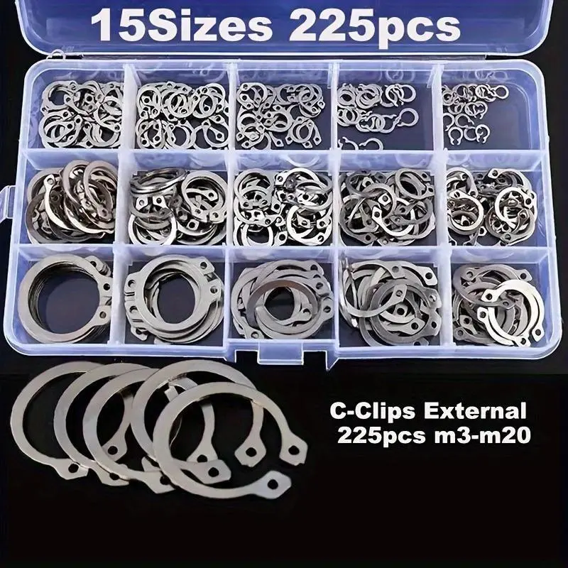Retaining Rings For Shaft， Rust Resistant Shaft retaining ring/snap ring/snap spring/washer/shaft clamp external clip, external fixing ring buckle combination kit, Metal Parts