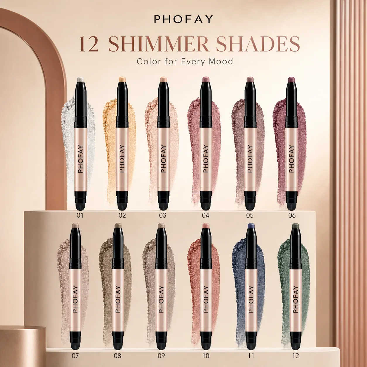 PHOFAY Glitter Eyeshadow Stick,Shimmer Metallic Eye Shadow Pencil with Smudger,Waterproof Cream Eyeshadow Stick for Women,Easy Apply Smooth Blendable Long Wear Eye Makeup,Multi Shades Sparkle Eye Shadow Pen for Daily Makeup,Party Looks,Festival Makeup 25g