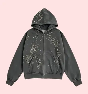 Star Rhinestone Zip Up Hoodies Womens Mens Casual Hooded Jackets Unisex Loose Crystal Y2K Pocket Sweatshirts