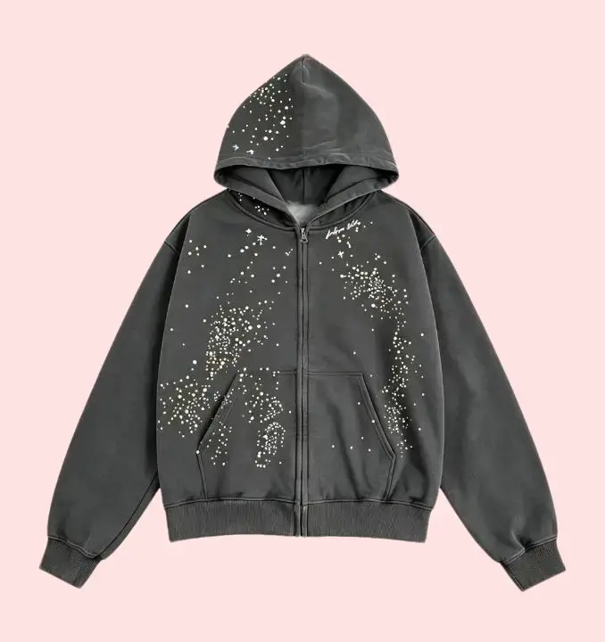 Star Rhinestone Zip Up Hoodies Womens Mens Casual Hooded Jackets Unisex Loose Crystal Y2K Pocket Sweatshirts